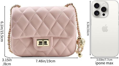 Diamond Chain Shoulder Crossbody Bag, Fashionable Women's Leather Tote Pink - Picture 6 of 6