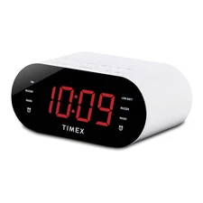 Timex Alarm Clock for Bedroom with FM Radio and USB Charger - White