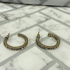 Gold Tone Crystal Rhinestone Hoop Earrings Sparkling Elegant Fashion Jewelry