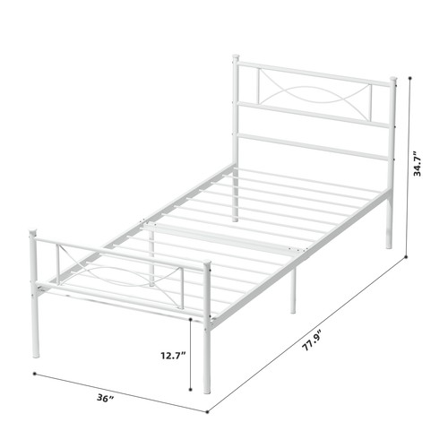 Twin Size Metal Platform Bed Frame w/ Bowknot Headboards&Footboard No Box Spring - Picture 45 of 51