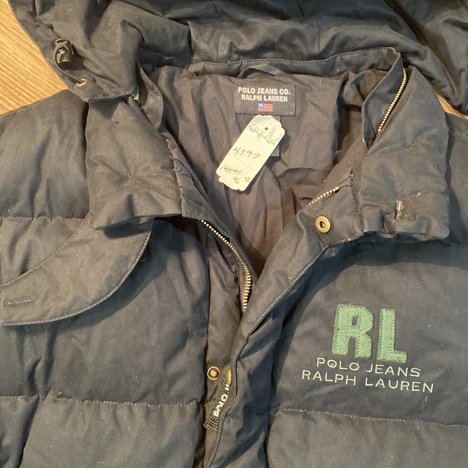 Chaqueta acolchada con capucha Polo Ralph Lauren Jeans vintage de los 90 para hombre XL negra con cremallera Foto 4 de 4