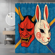 Colorful Japanese Mask Shower Curtain - Unique Design for Home Decor