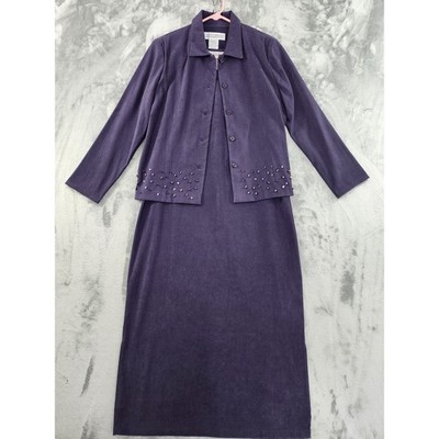 Vintage Jessica Howard Sleeveless Shift Dress Jacket Size 8 Purple Stone Detail