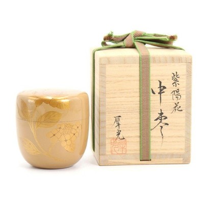 White lacquer hydrangea Art Natsume Japanese Tea Caddy Container w/Box