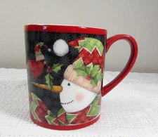 Susan Winget Lang By Design Christmas Mug 2016 Snowman and Cardinal 14 oz.