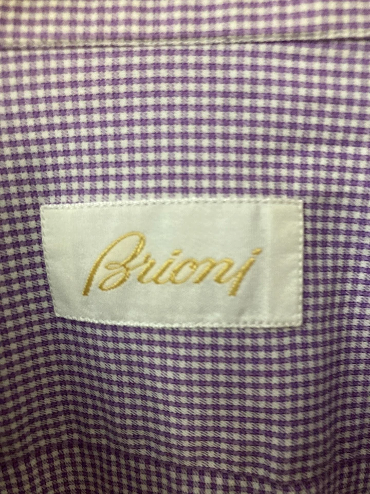 VGUC BRIONI Dress Shirt Purple/White 16.5/42 - Image 3 of 4