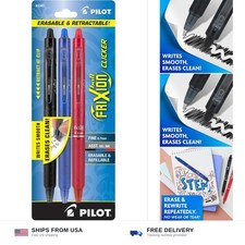PILOT FriXion Clicker Erasable, Black/Blue/Red Inks, 3-Pack
