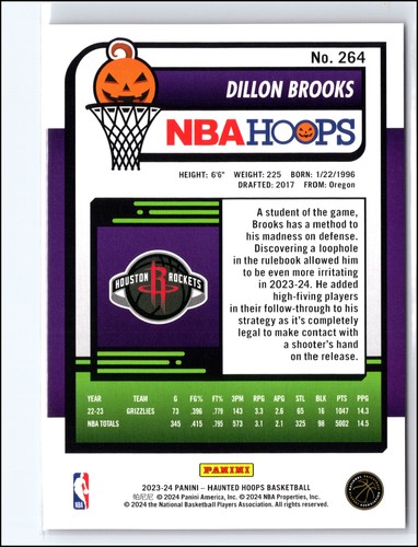 Dillon Brooks 2023-24 Hoops Haunted Hoops Orange #264 Houston Rockets - Picture 2 of 2
