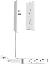 3FT Ultra Flat Plug Extension Cord Power Strip with 3 Outlets, Patented Detachab