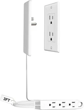 3FT Ultra Flat Plug Extension Cord Power Strip with 3 Outlets, Patented Detachab