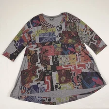 Inoah Tunic Top Blouse Womens XL Gray Abstract Art to Wear Stretch Whimsical