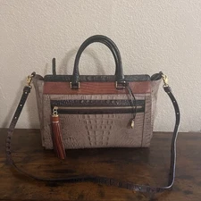 BRAHMIN Rare Sacoche Osprey Tri-texture Anna With Matching Checkbook Wallet MINT