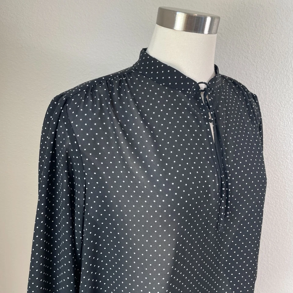 Blusa Chaps Feminina XL Preta Branca Bolinhas Transparente Manga Longa Camisa Top - Imagem 2 de 4