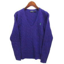 Polo Ralph Lauren Wool Cashmere Cable Knit V-Neck Sweater Purple S Japan