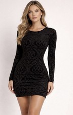 Windsor Black Velvet Burnout Bodycon Dress Women’s Size S Long Sleeve(C38)”!,