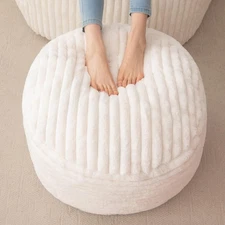 Round Pouf Ottoman, Stripe Faux Fur Poufs with Foam Chunk Filling, Furry and ...