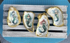 Handcrafted Decoupage Mermaid Oyster Shells Set Of 4 Decor, Trinket Dishes SET 2