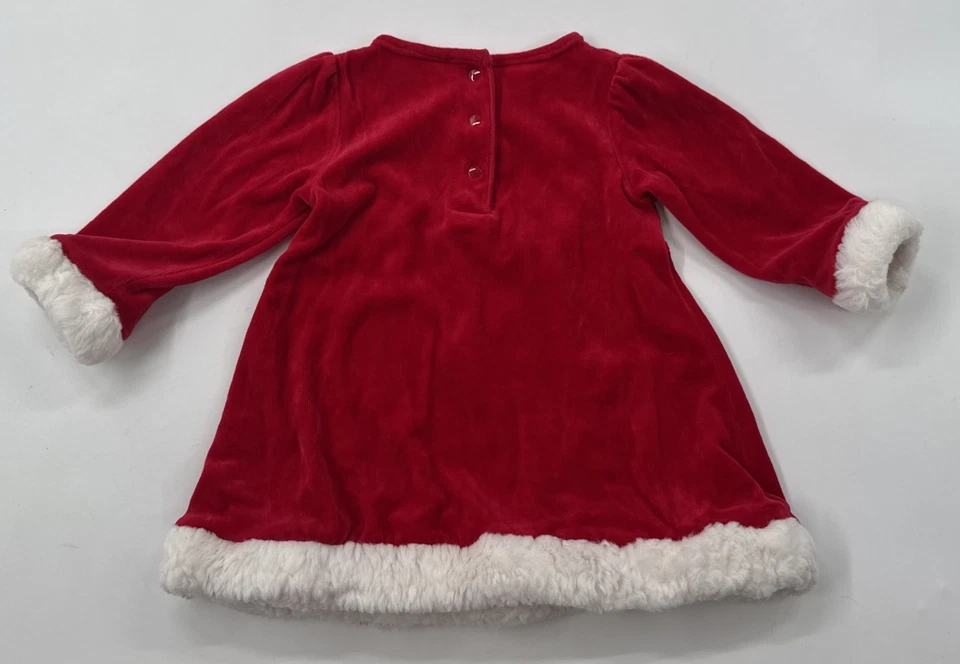Miniwear bebê meninas vestido de Papai Noel veludo vermelho Natal feriado 18 meses acabamento de pele - Imagem 3 de 4