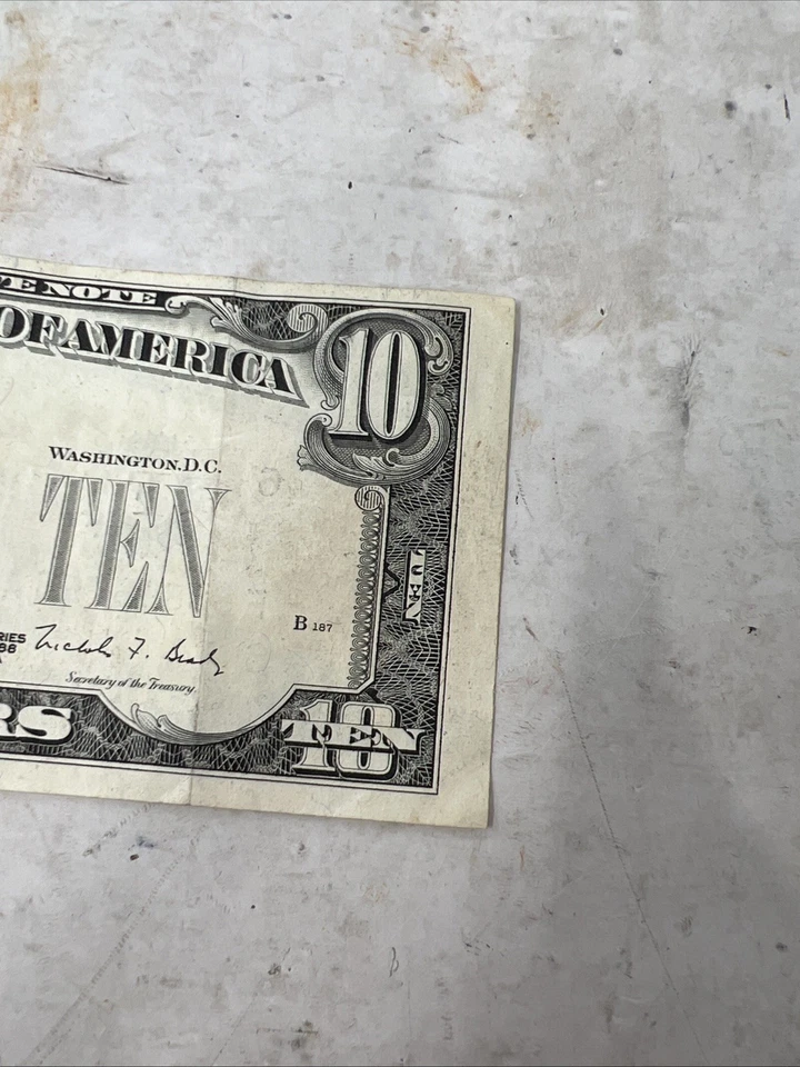 1988 UNALIGNED & Serial Number Misprint Overprint error Money $10 Bill (41) - Image 3 of 4