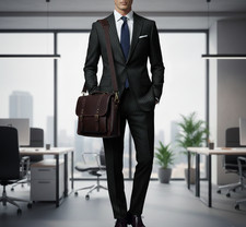 Men's Black Pinstripe 2 Piece Suit Slim fit One Button Stripped 2pc Bespoke Suit