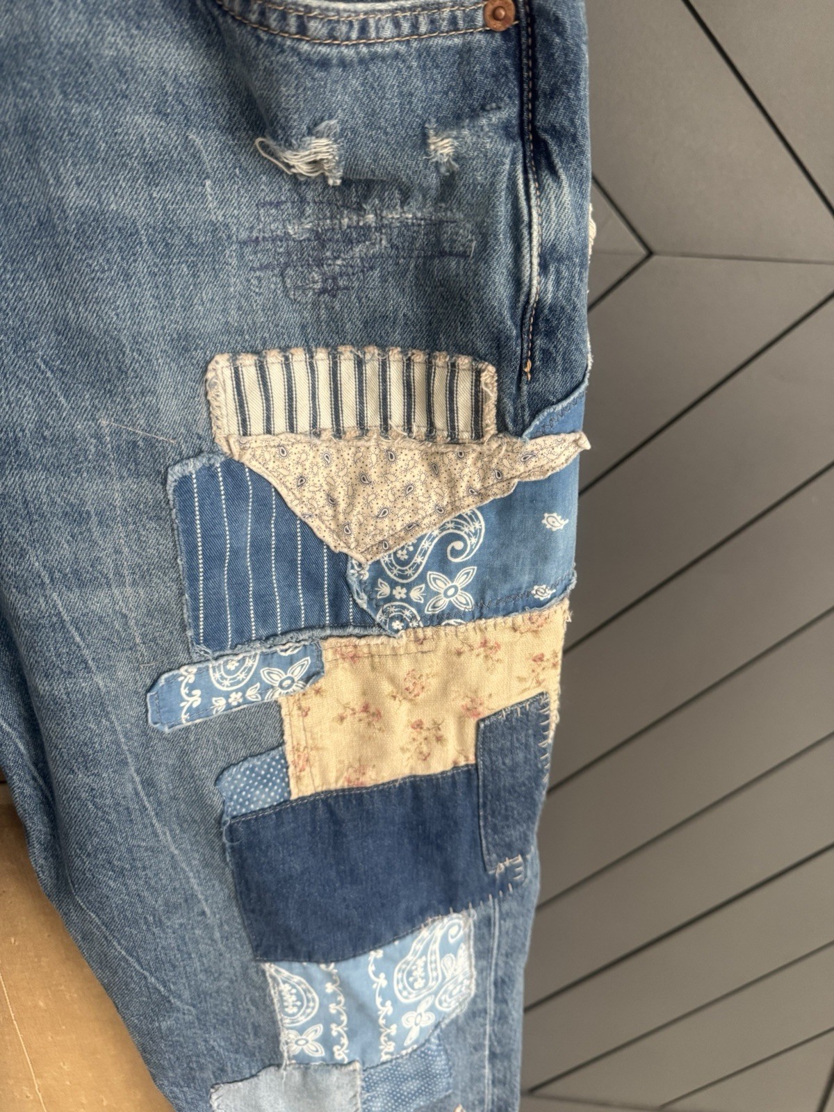 RALPH LAUREN Blue Denim Patchwork Distressed Aver… - image 4