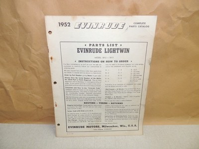 1952 Evinrude Lightwin 3012 3013 Outboard Parts Catalog Manual