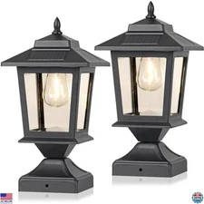 Waterproof Solar Post Cap Lights for 4x4 Wooden Posts - 2 Pack, Matte Black