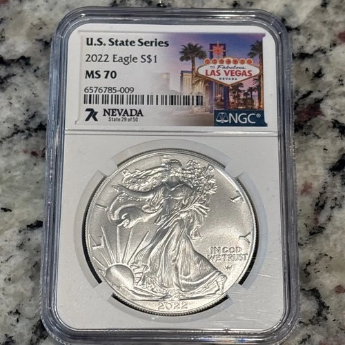 2022 American Silver Eagle $1 Las Vegas Nevada U.S. State Series Coin NGC MS 70