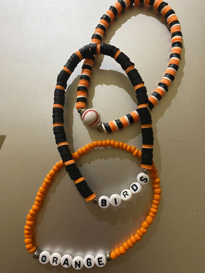 Juego de pulsera de béisbol de 3 piezas para mujer Baltimore Orioles - Orange Birds - Charm Foto 2 de 2