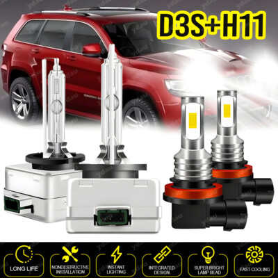 Xenon Headlight Hi-Lo Beam+LED Fog Light Bulb For Jeep Grand Cherokee 2014-2017