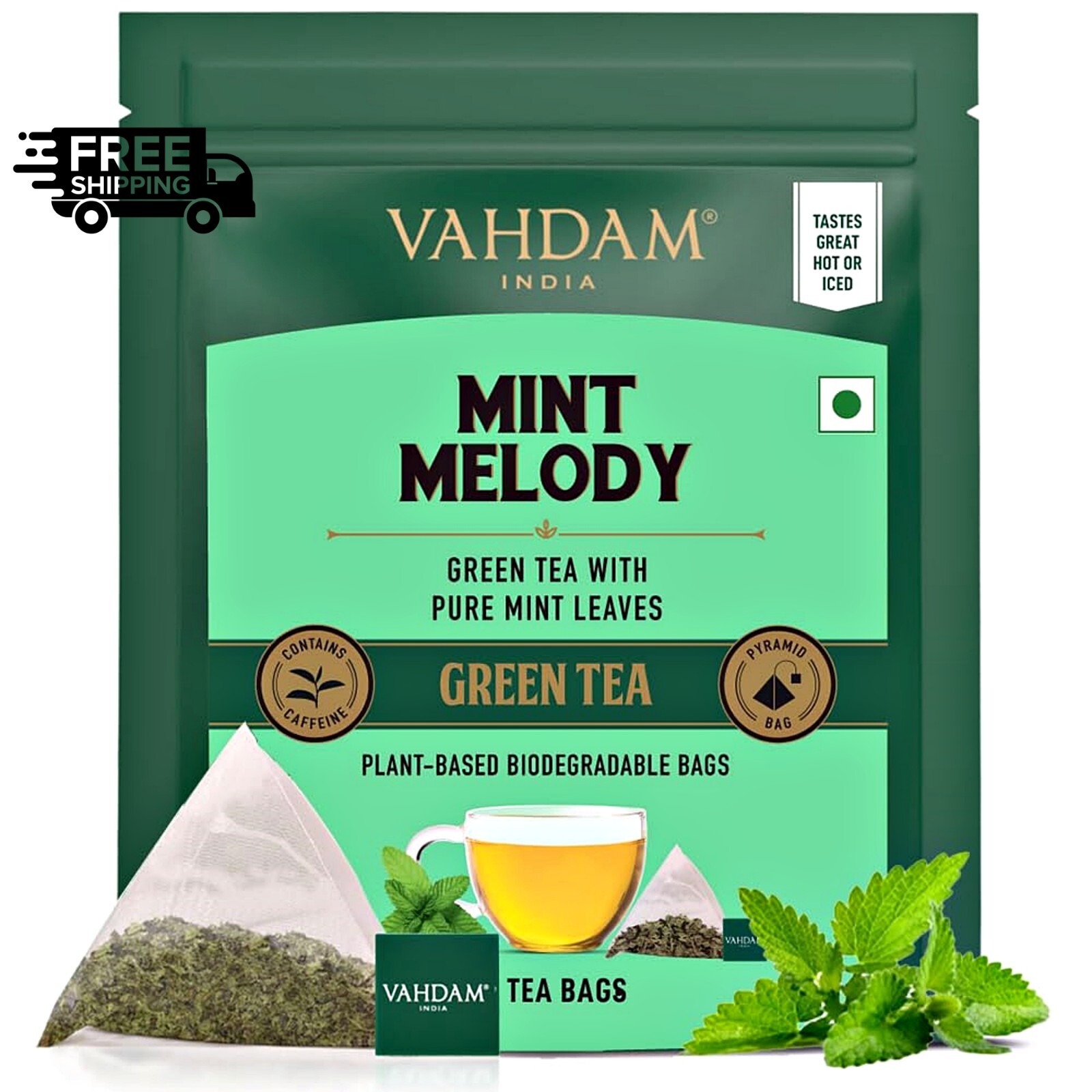 Bolsas de té verde menta 50 unidades, bajas en cafeína, sin OGM, sin gluten, ...