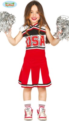 Costume Da Cheerleader Per Bambina Rosso - Taglia 5/7 Anni (122-134 Cm) - Completo Festa Carnevale O Spettacolo