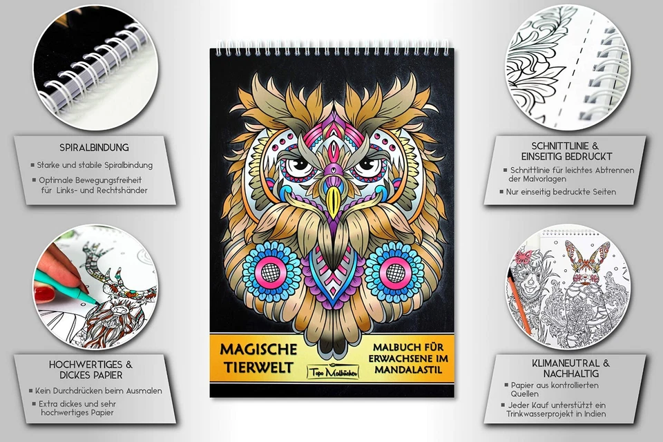 Tiere Malbuch für Erwachsene: Ausmalbilder im Mandala Stil | Premium - Bild 2 von 4
