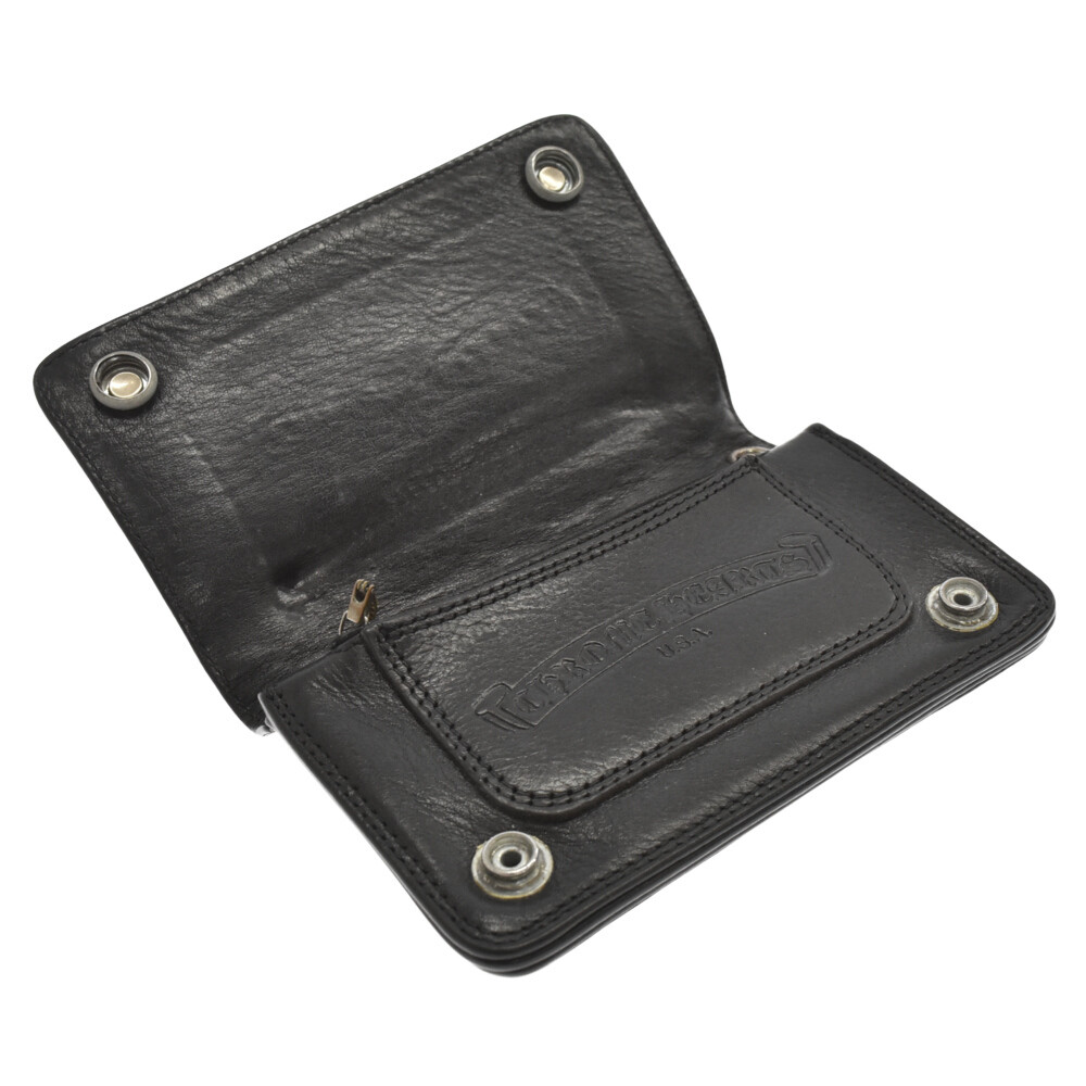 Chrome Hearts 1ZIP 1 Zip Celtic Button Leather Wallet Wallet Black