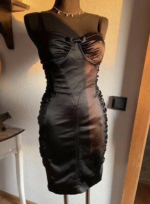 Dolce Gabbana D&G Vintage Etui Dress Kleid Bustier Ribbon Schleife Schwarz Black