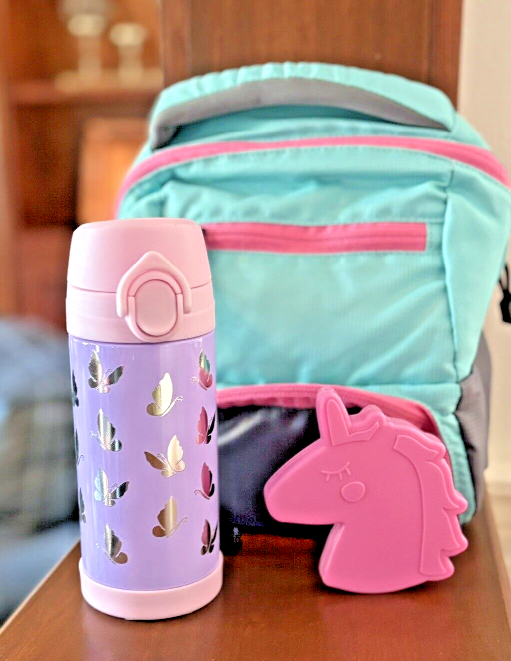 PONY Ceramica Fienile Scuola Disney PRANZO BOX BORSA + Unicorno + Farfalla ACQUA Sport Ragazza 