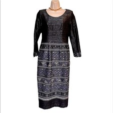 Custom made vintage black long sleeve scoop neck zipper back dress size S-M