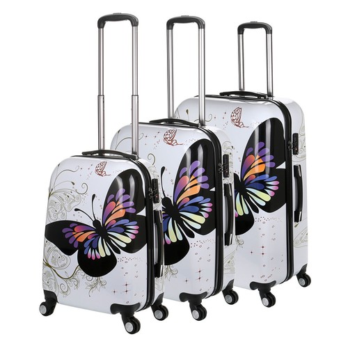 Nuevo Blanco Mariposa 4 Ruedas Maleta De Cáscara Dura PC equipaje de mano  cabina trolley | eBay