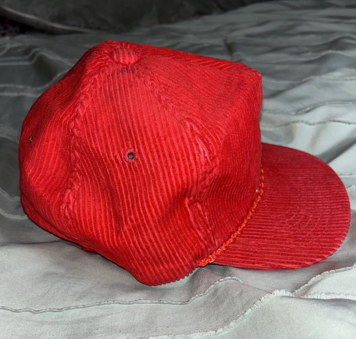 Vintage 1980s Corduroy Cadillac Hat Red Rope Hat Embroidered Logo