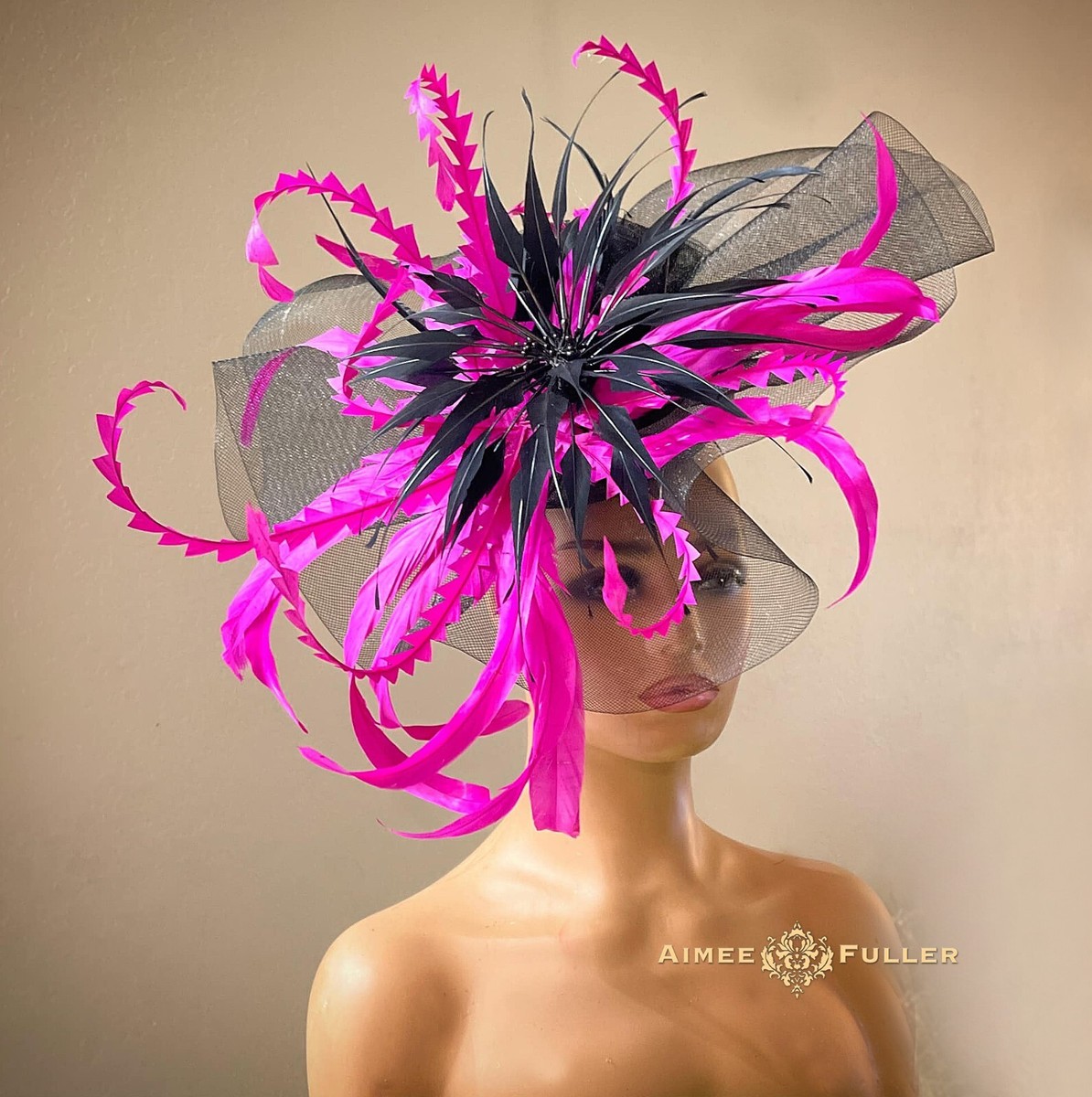Kentucky Derby Hat Oaks Fascinator Hat Hot Pink Fuchsia and  display picture 3