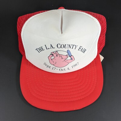 Vintage LA County Fair Trucker Hat Snapback Los Angeles 1987 Pig With Mirror Cap