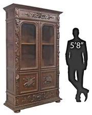 Antique Bookcase, Library, French Renaissance Revival, Carved Oak,  1800s!