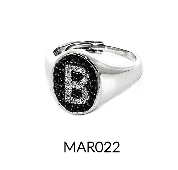 anello in argento 925 /°° con zirconi trasparenti e neri iniziale ovale - Immagine 3 di 3