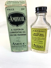 Vtg Ampro AMPROIL MOVIE Film PROJECTOR OIL Near Full Bottle Box Cameras Fishing