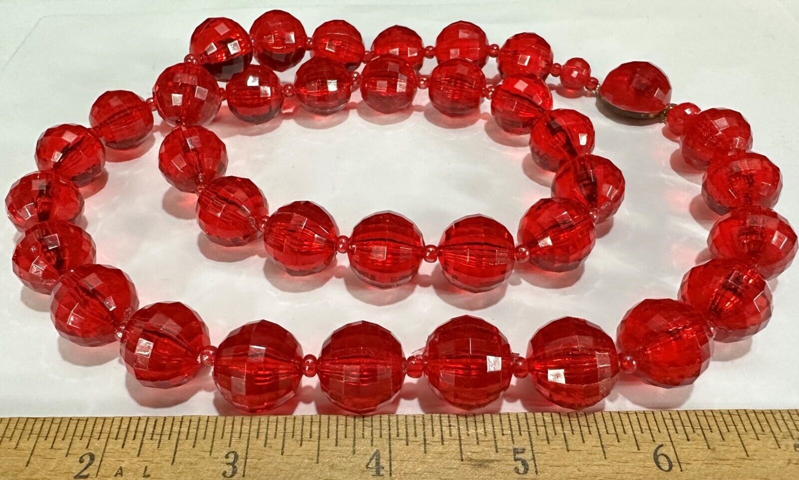 Estate Cherry Red Faceted Lucite Chunky Bead Neck… - image 2