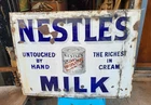 VINTAGE OLD PORCELAIN ENAMEL SIGN NESTLES MILK SWISS MILK VEVEY SWITZERLAND 1920