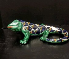 🟢 Cerámica vintage Talavera mexicana pintada a mano lagarto iguana 15" hogar/jardín