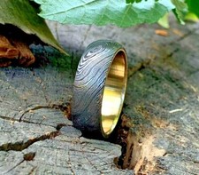 Men's Damascus Ring with Brass Sleeve Wedding Band Ring Engagement Ring To Gift.