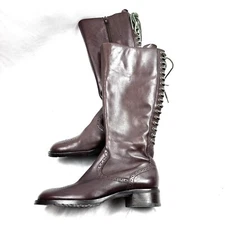 Franco Sarto Dark Brown Leather Zip, Lace, Punch Hole Riding Boots 7 EUC