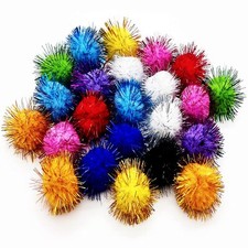 24 Pcs Cat Sparkle Ball Assorted Color Glitter Kitten Toy Balls Pom Pom Balls